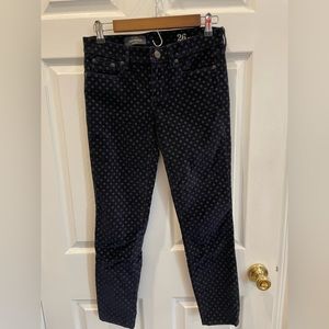 J.Crew Navy Blue Velvet Polka-Dot Pants. Size 26, Ankle length